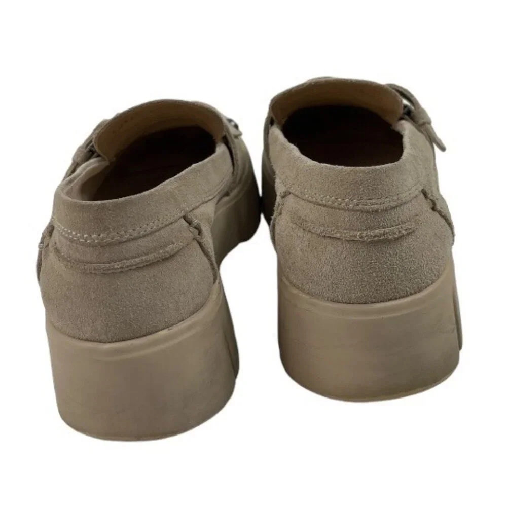 Geox Ghoula Italian Patent Suede Taupe Chunky Lug Loafers Buckle Size 38 (US 8)